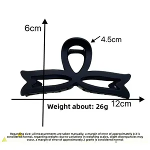 Detailed size chart for black matte bow hair claw clip showing 12cm length and 26g weight
