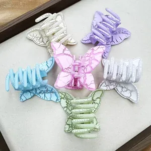 Lot de six pinces à cheveux papillon texture craquelée en diverses couleurs pastel