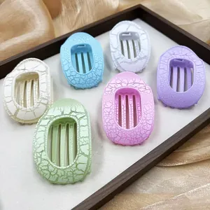 Set of 6 minimalist cracked pattern oval hair claws in assorted macaron colors