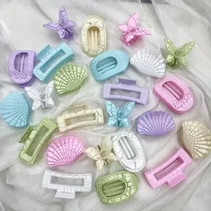 Pinze per Capelli Vintage con Texture Crepata per Donna Colori Macaron Dolce Farfalla Conchiglia Fiore Quadrati Accessori per Capelli