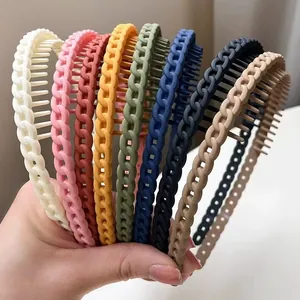 Matte chain headband set with anti-slip teeth in eight assorted colors for women