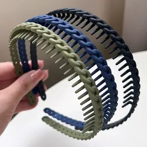 Three-piece non-slip toothed headband set with matte finish and woven texture