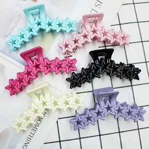 Large Star Hair Claw Clip For Women Hollow Pentagram Hairpin Korean Style Macaron Color Non-Slip Shark Clip Hair Accessories