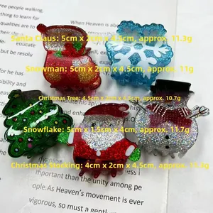 Detailed size and weight specs for Christmas hair claws featuring Santa and snowmen
