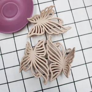 Three-piece set of 10cm matte hollow butterfly hair claws in elegant beige finish