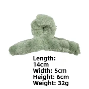 Dimensiones detalladas de la pinza para el pelo de felpa verde claro de 14 cm