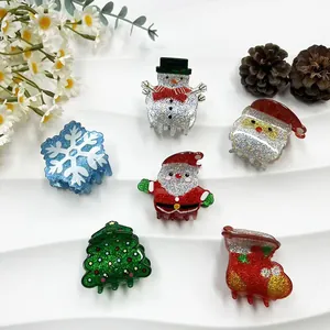 Christmas Hair Claws Glitter Resin Santa Claus Snowman Christmas Tree Snowflake Hair Clips For Women Girls Holiday