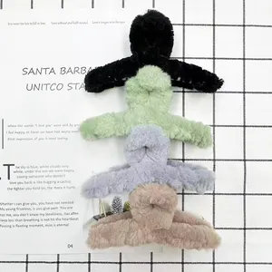 Set de pinzas de pelo de felpa para mujer en colores negro, verde, azul y beige