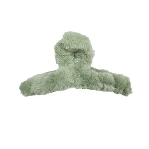 Pinza de pelo de piel sintética verde para mujer, clip de felpa grande para otoño e invierno