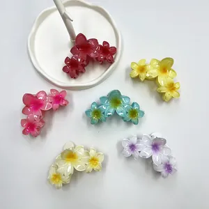 Mollette per capelli a forma di fiore con sfumature colorate su sfondo bianco pulito