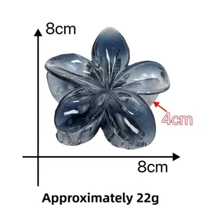 Détails de la pince à cheveux fleur dégradé montrant les dimensions 8cm et le poids