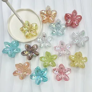 Iridescent Frangipani Flower Hair Claw Clip For Women Elegant Plastic Resin Shark Clip Floral Hair Accessory For Beach Holiday