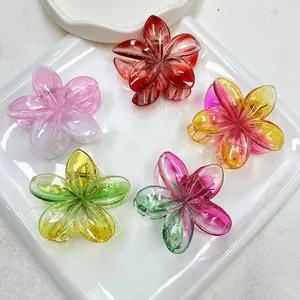 Lot de cinq pinces à cheveux fleurs dégradées dans un plateau blanc en acrylique poli