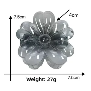 Translucent gray flower hair claw clip with detailed size measurements of 7.5cm and 4cm
