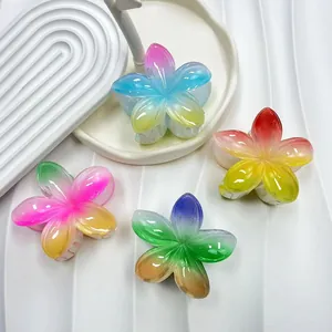 Pinze per capelli a forma di fiori di plumeria arcobaleno sfumati per la spiaggia