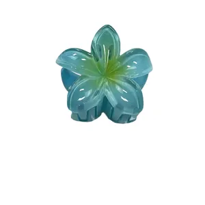 Elegante molletta per capelli a fiore di frangipane blu da 4cm in resina lucida