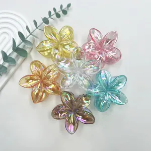 Set of 6 colorful iridescent plumeria hair claws for beach vacation hairstyles