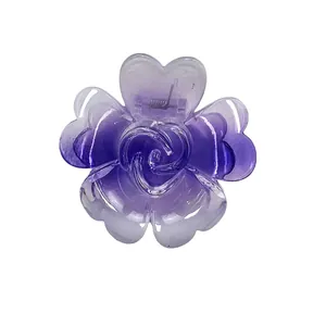 Pinza per capelli a rosa sfumata viola in acrilico trasparente con molla in metallo