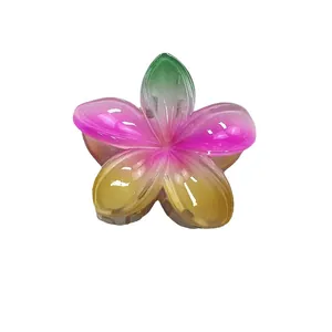 Rainbow gradient plumeria flower hair claw clip with semi-transparent stylish finish