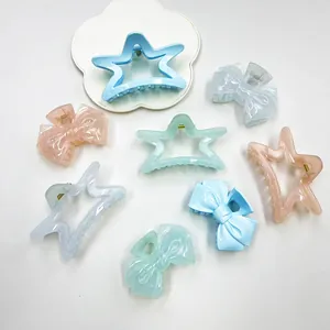 Large Korean Style Resin Hair Claw Clips For Women Sweet Bowknot Star Shape Shark Clips Non-Slip Hair Accessories