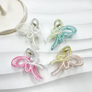 Butterfly Hair Claw Clip For Women Large Gradient Acrylic Shark Clip Sweet Bowknot Hair Accessories For Daily Dating