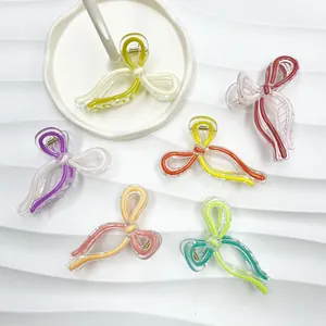 Women Fashion Contrast Color Bow Hair Claw Plastic Jelly Texture Butterfly Hair Clip Sweet Bowknot Shark Clip Headwear Jewelry