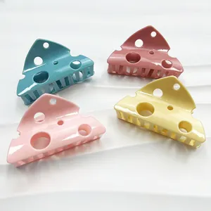 Women's Cute Cheese Shaped Hair Claw Clip Creative Hollow Plastic Resin Shark Clip Sweet Candy Color Food Design Hair Accessory