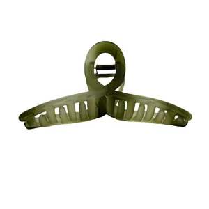 Matte olive green 13cm shark hair claw clip with cutout handle and metal spring