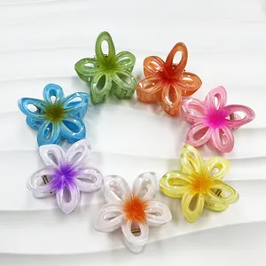 Fashion Gradient Hollow Frangipani Hair Claw For Women Girls Sweet Floral Plastic Resin Hair Clip Summer Beach Vacation Accessory