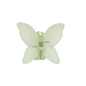 Pince à cheveux papillon blanc translucide avec ressort en métal pour coiffure femme