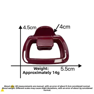 Dettaglio della molletta per capelli rosso scuro con dimensioni di 5,5 cm e specifiche tecniche