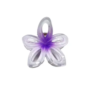 Gradient purple plumeria hair claw clip with hollow design and translucent finish