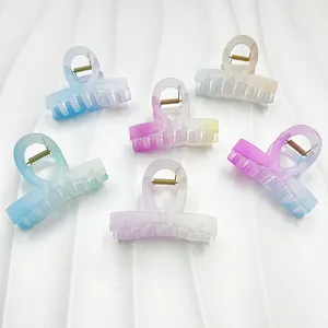 Set of 6 macaron gradient bow hair claws with ring handle in matte pastel colors