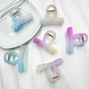 Frosted Gradient Bowknot Hair Claw Clip Large Resin Butterfly Hair Jaw Clips Fashion Hair Accessories For Women Thick Hair