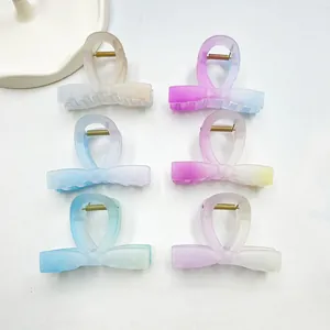 6-pack jelly color gradient bow hair claws in frosted resin for elegant hair styling