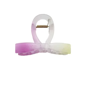 Matte jelly bow hair claw clip with purple and yellow gradient color for women