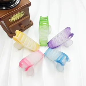 Set of five large matte hair claws in gradient yellow, green, purple, blue, and pink colors