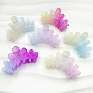 Set of six 11cm gradient flower hair claws with matte finish in various macaron colors