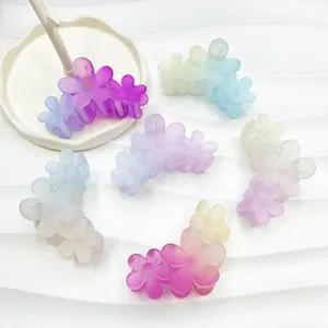 Set of 6 colorful matte gradient plumeria hair claws in 11cm large flower design