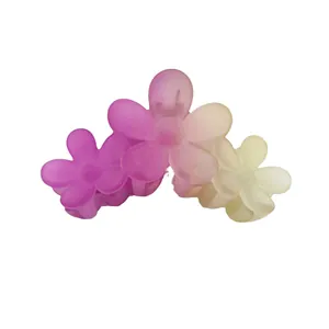 Three-piece 11cm gradient frangipani flower hair claws in purple pink and yellow