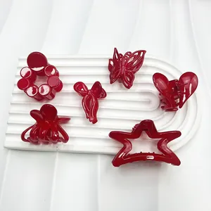 Mini Pinces à Cheveux Rouges pour Femmes Filles en Plastique Papillon Cœur Étoile Nœud Petites Pinces Accessoires Cheveux