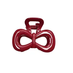 Pince à cheveux nœud rouge brillant pour coiffures élégantes, grand modèle de luxe