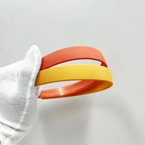 Dettaglio di due cerchietti opachi Morandi arancione e giallo con denti antiscivolo interni