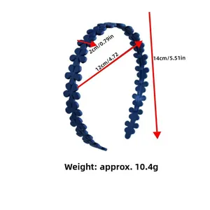Detailed size specifications of the matte blue flower headband with exact measurements