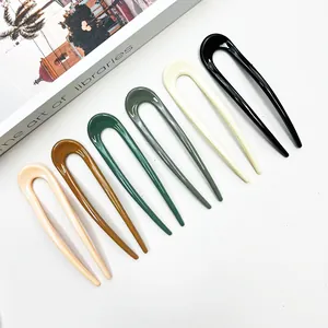 6-piece U-shaped hair pins set in minimalist resin finishes for elegant bun hairstyles