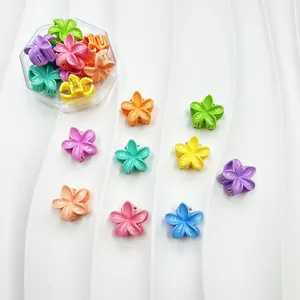 Mini 3cm candy colored plumeria hair clips in a clear storage box for girls