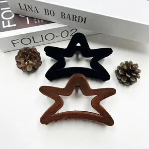 Elegant flocked star hair claws in black and brown, minimalist autumn style hair clips