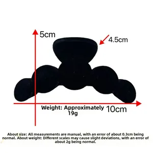 Matte black claw clip dimensions: 10cm length and 5cm height with 19g weight data