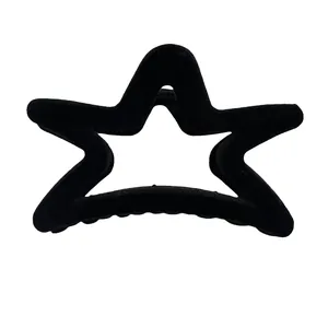 Elegant black flocked star-shaped hair claw clip with velvet finish for women