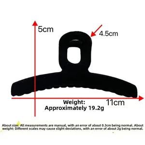 Detailed dimensions of the black flocked shark hair claw clip showing 11cm width and 5cm height